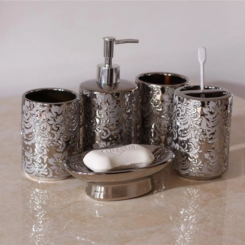 5pcs Silver Ceramics Five Piece Set Washing Tools Bathroom Toiletry Set -Bathlova