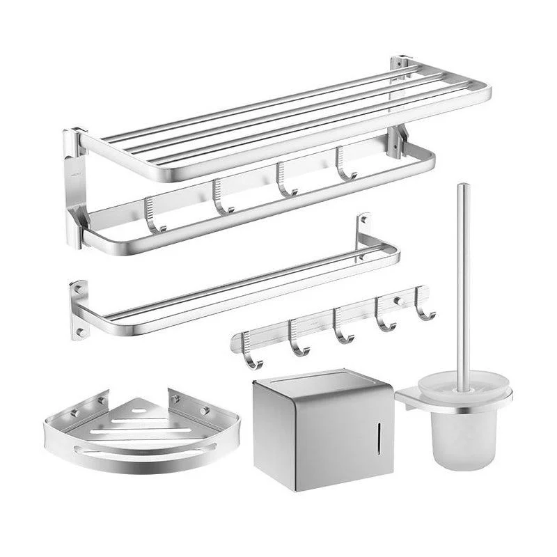 6-Piece Bathroom Hardware Set in Silver with Bath Shelf/Robe Hooks/Towel Bar -Bathlova