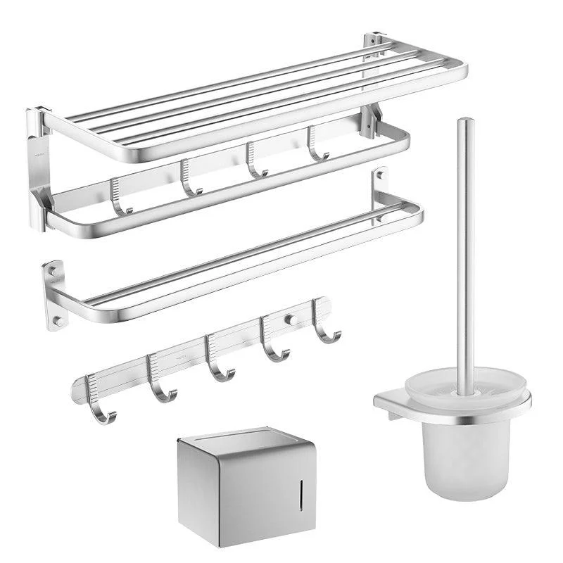 6-Piece Bathroom Hardware Set in Silver with Bath Shelf/Robe Hooks/Towel Bar -Bathlova