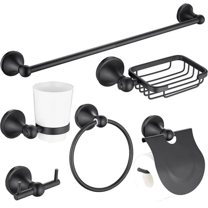 6-Piece Modern Bath Hardware Set in Stainless Steel Matte Black Robe Hooks/Towel Ring Bar -Bathlova