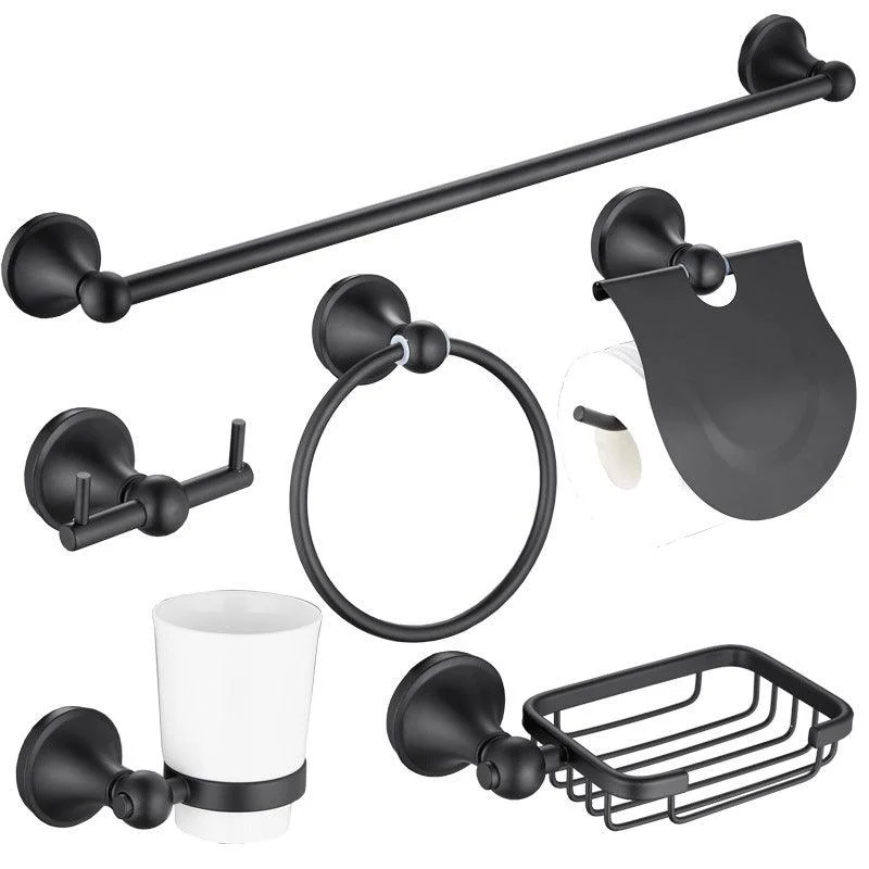 6-Piece Modern Bath Hardware Set in Stainless Steel Matte Black Robe Hooks/Towel Ring Bar -Bathlova