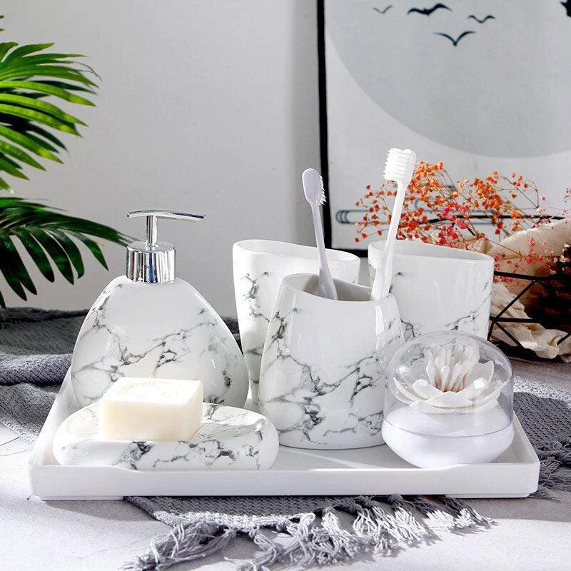 6pcs Set Imitation Marble Ceramics Bathroom Accessories Set -Bathlova