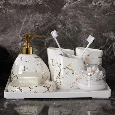 6pcs Set Imitation Marble Ceramics Bathroom Accessories Set -Bathlova