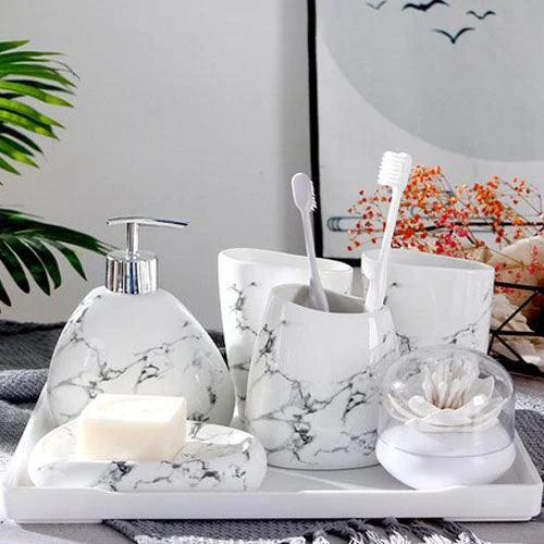 6pcs Set Imitation Marble Ceramics Bathroom Accessories Set -Bathlova