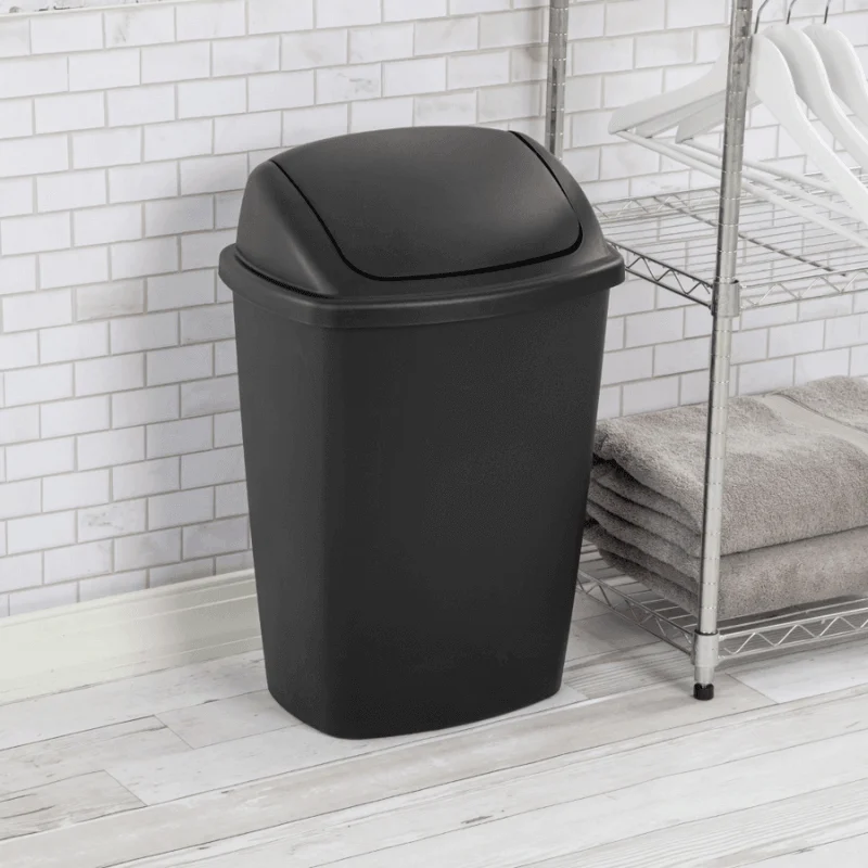 7.5 Gal. Black Swing-Top Plastic Wastebasket -Bathlova