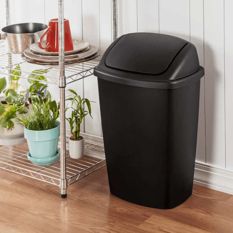 7.5 Gal. Black Swing-Top Plastic Wastebasket -Bathlova