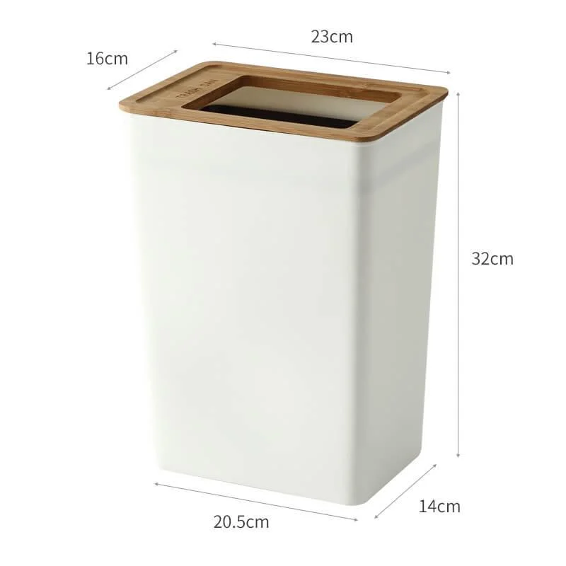 7.5/9L Rectangular Bamboo Lid Trash Can -Bathlova