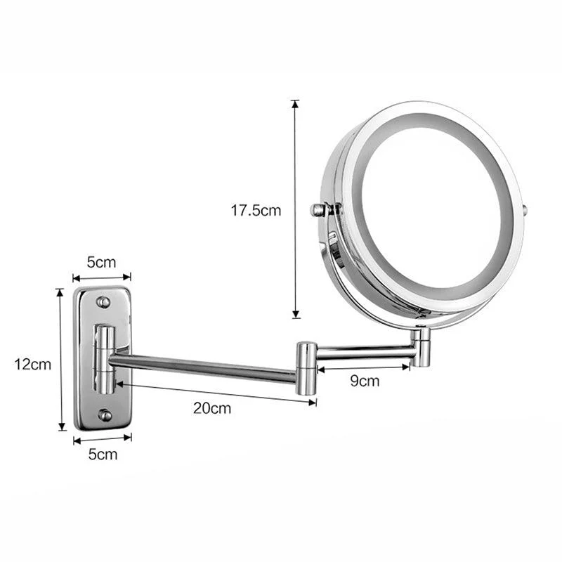 7 Inch Folding Arm Extend Double Side Bathroom Mirror With LED Light -Bathlova