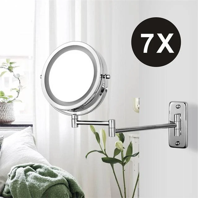 7 Inch Folding Arm Extend Double Side Bathroom Mirror With LED Light -Bathlova