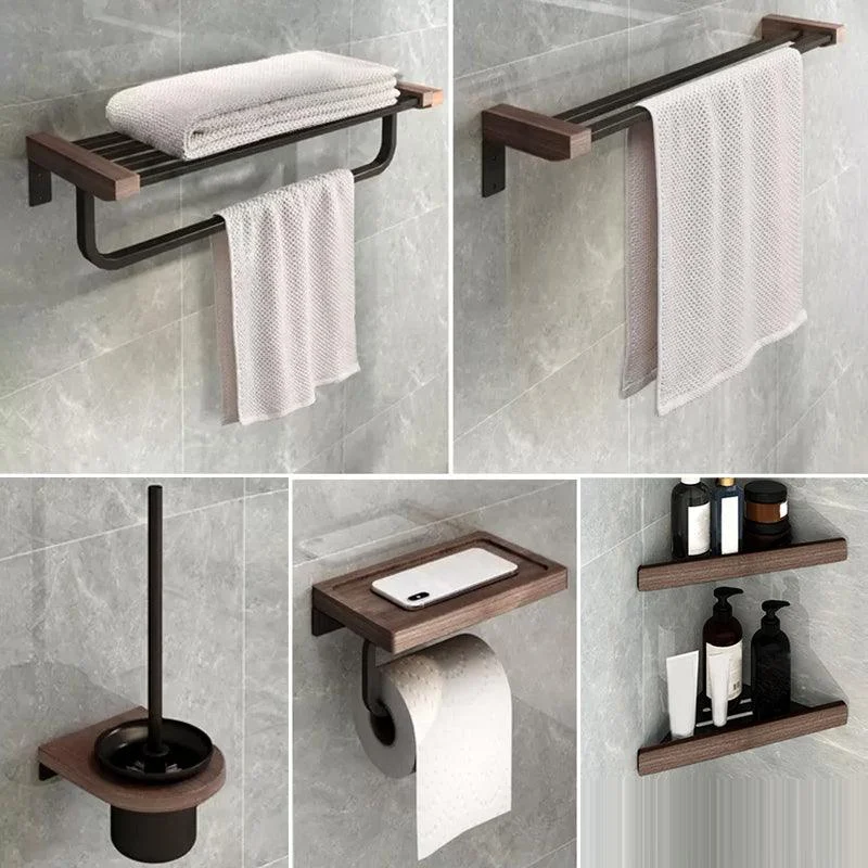 7-Piece Bathroom Accessory Set Metal Bathroom Set with Wood Accents -Bathlova