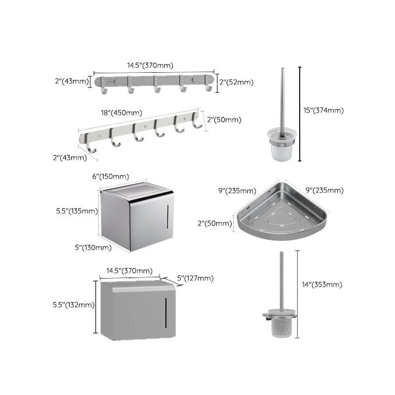 7 Piece Bathroom Accessory Set Modern Aluminum Bathroom Set in Silver -Bathlova