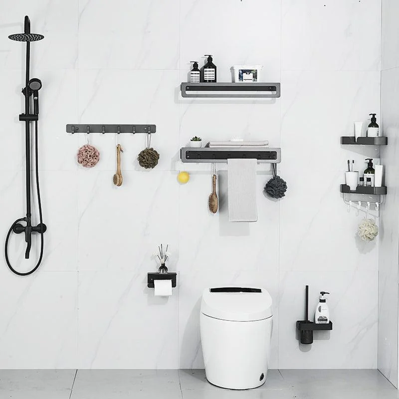 7-Piece Bathroom Hardware Set Matte Black/Gray with Bath Shelf/Towel Bar/Robe Hooks -Bathlova