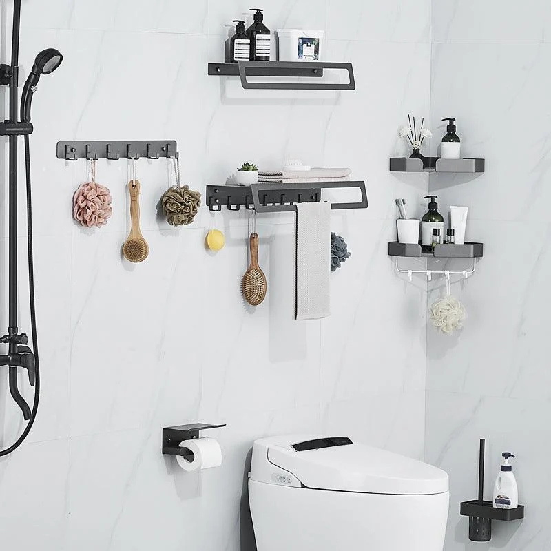 7-Piece Bathroom Hardware Set Matte Black/Gray with Bath Shelf/Towel Bar/Robe Hooks -Bathlova