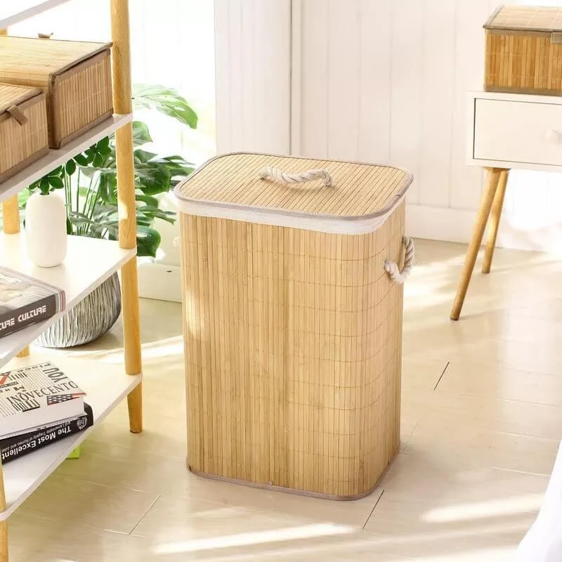 72L Rectangular Folding Bamboo Laundry Hamper -Bathlova