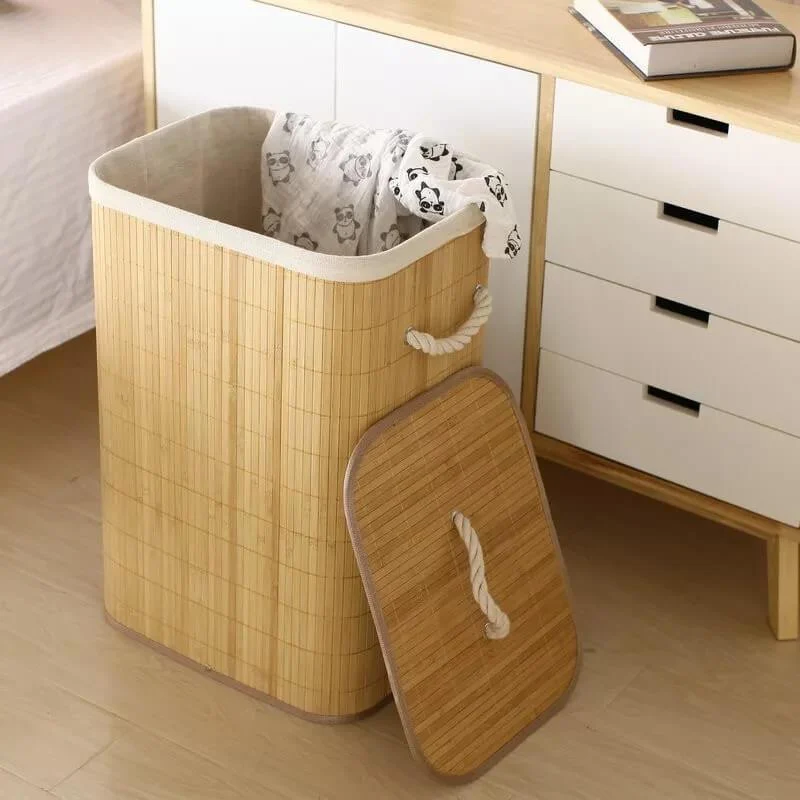 72L Rectangular Folding Bamboo Laundry Hamper -Bathlova