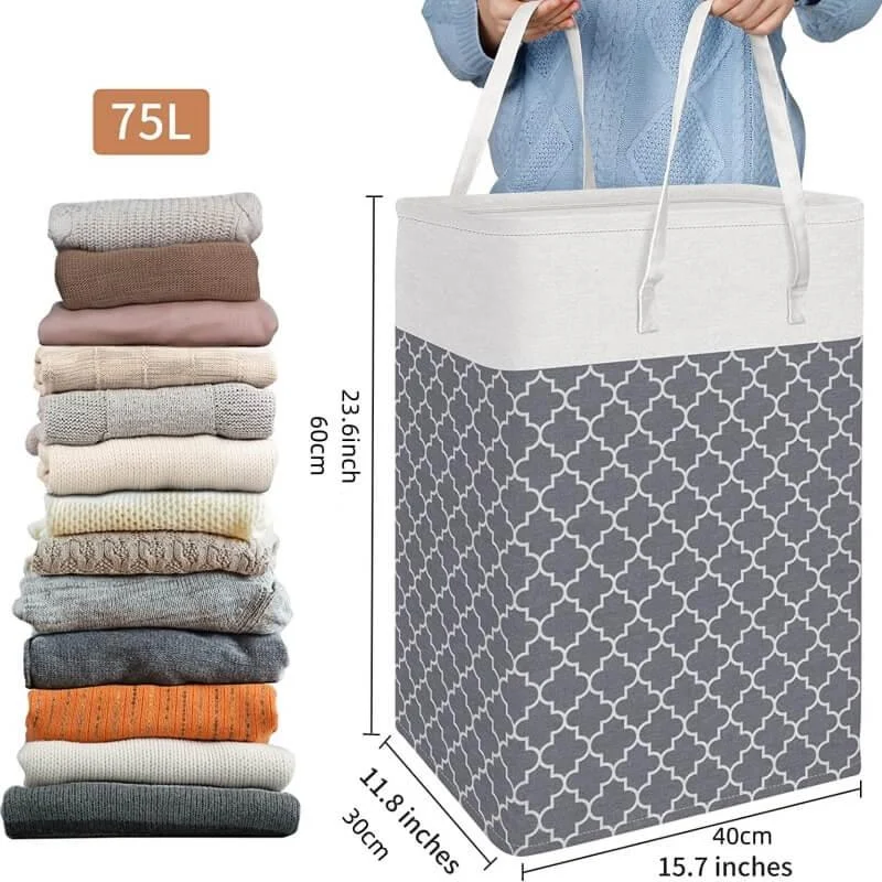 75L Geometric Pattern Laundry Basket -Bathlova