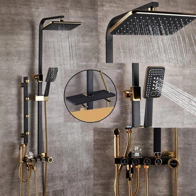 8" Gold & Black Brass Bathroom Bidet Shower Tap Rain Shower Set -Bathlova