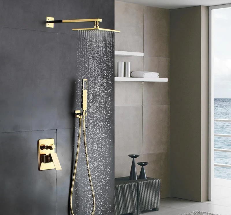 8" Golden Brass Square Shaped Bathroom Wall Mount Shower System -Bathlova