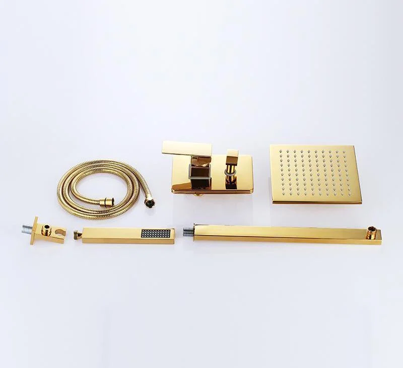 8" Golden Brass Square Shaped Bathroom Wall Mount Shower System -Bathlova