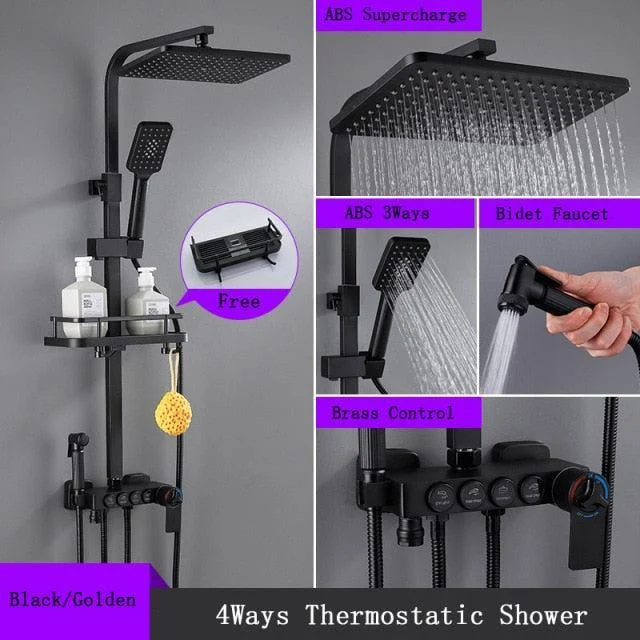 8 inch Brass Thermostatic Digital Display Shower Tap Rain Shower Tap Bidet -Bathlova