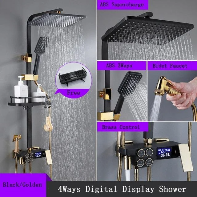 8 inch Brass Thermostatic Digital Display Shower Tap Rain Shower Tap Bidet -Bathlova