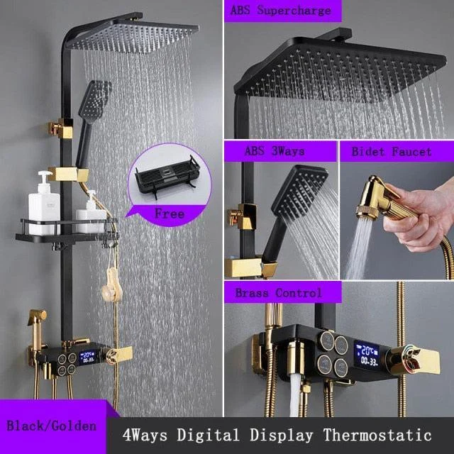 8 inch Brass Thermostatic Digital Display Shower Tap Rain Shower Tap Bidet -Bathlova