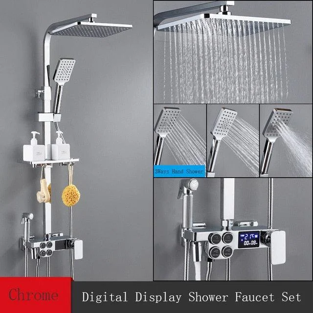 8 inch Brass Thermostatic Digital Display Shower Tap Rain Shower Tap Bidet -Bathlova