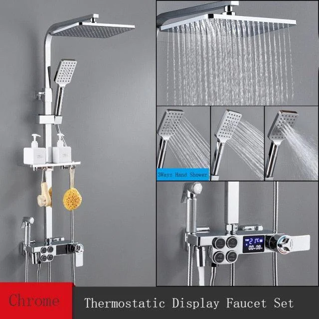 8 inch Brass Thermostatic Digital Display Shower Tap Rain Shower Tap Bidet -Bathlova