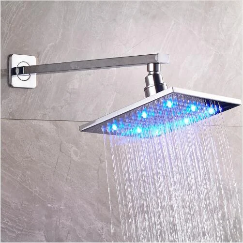 8 Inch Chrome Wall Mounted Bathroom Top Shower Head with LED Lights -Bathlova