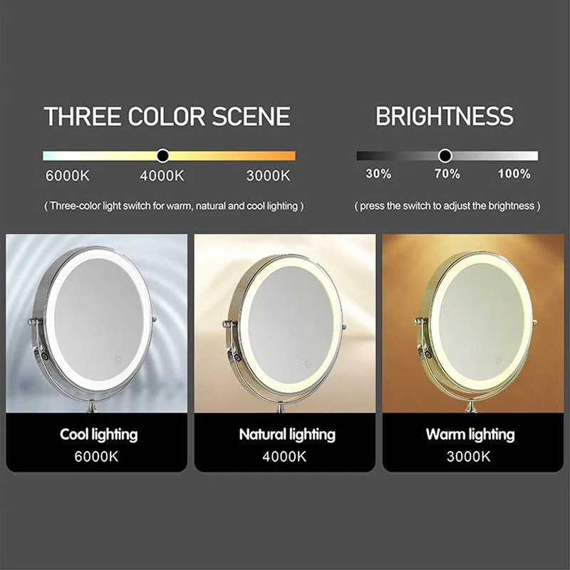 8 inch Wall Mounted Makeup Mirror 3X-10X Magnifying 3 color LED light -Bathlova