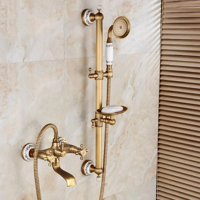 8' Shower Head Antique Brass Rainfall Shower Head With 2 Way Valve -Bathlova