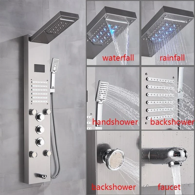 8" Stainless Steel Shower Column Panel Rain & Waterfall Shower Head Massage Jets Shower System -Bathlova