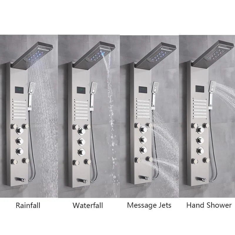 8" Stainless Steel Shower Column Panel Rain & Waterfall Shower Head Massage Jets Shower System -Bathlova