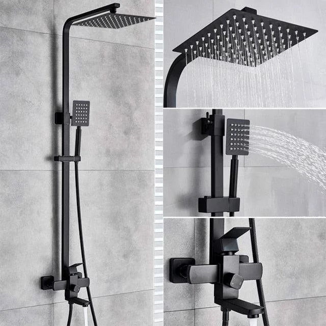 8" Wall Mount Rainfall Shower Head With Handshower Bathtub Mixer Tap -Bathlova