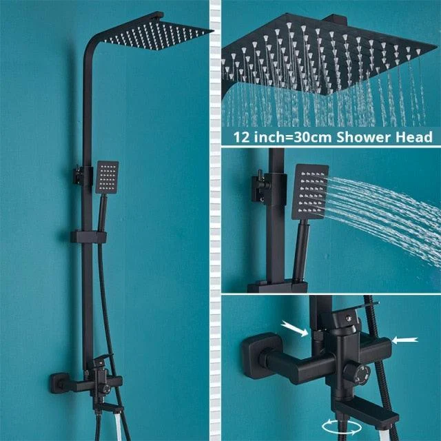 8" Wall Mount Rainfall Shower Head With Handshower Bathtub Mixer Tap -Bathlova