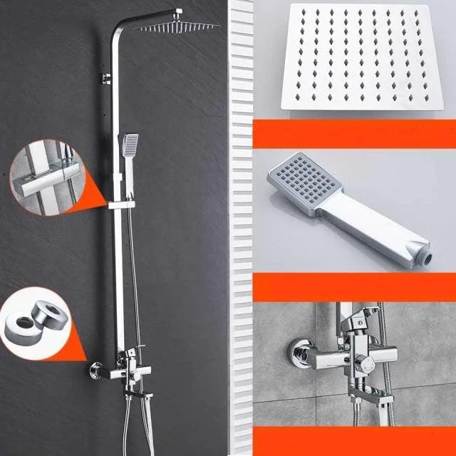 8" Wall Mount Rainfall Shower Head With Handshower Bathtub Mixer Tap -Bathlova