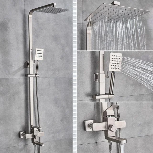 8" Wall Mount Rainfall Shower Head With Handshower Bathtub Mixer Tap -Bathlova