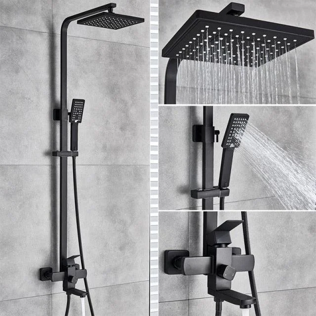 8" Wall Mount Rainfall Shower Head With Handshower Bathtub Mixer Tap -Bathlova