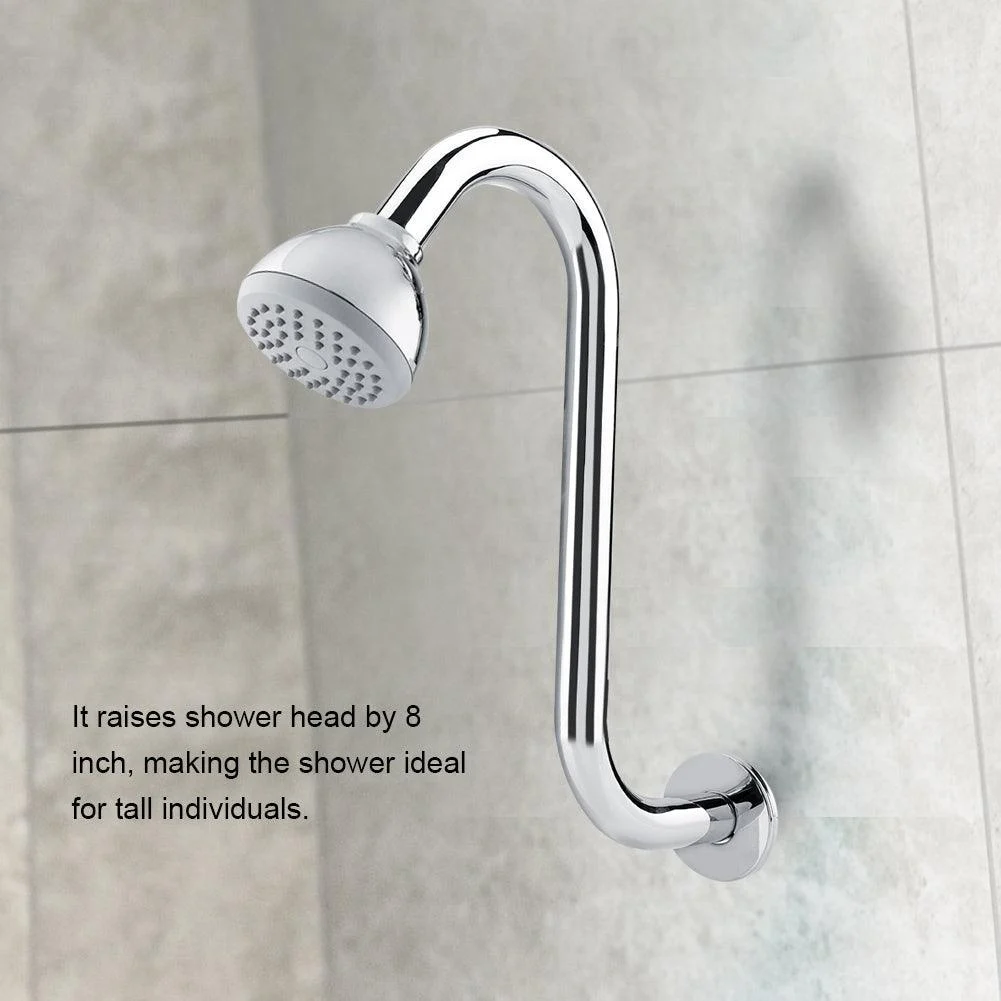 8inch S Shower Extension Arm High Rise S-Curved shower holder -Bathlova