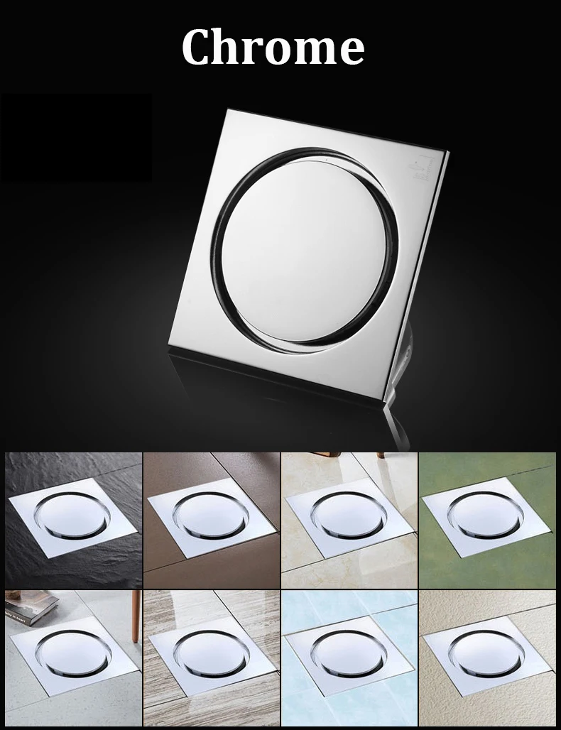 4" Square Brass Shower Drain Bathtub Drain Bathroom Toilet Invisible Floor Drain