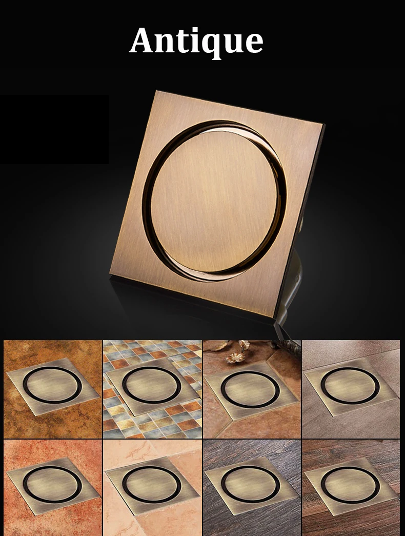 4" Square Brass Shower Drain Bathtub Drain Bathroom Toilet Invisible Floor Drain