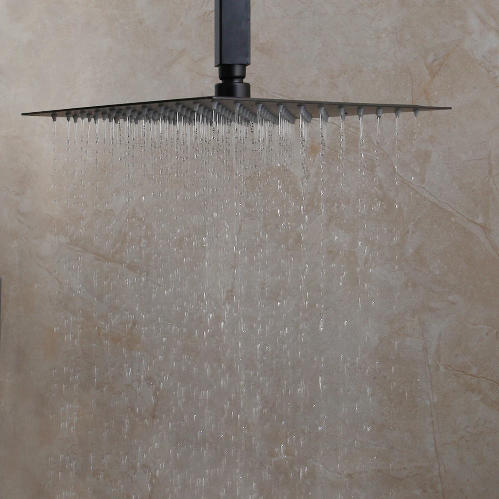 Matte Black Rainfall Tub LED Bathtub Rain Square Stainless Steel Shower Head Shower With Mixer Valve