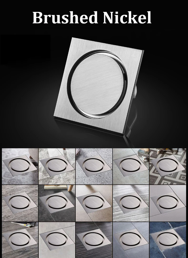 4" Square Brass Shower Drain Bathtub Drain Bathroom Toilet Invisible Floor Drain