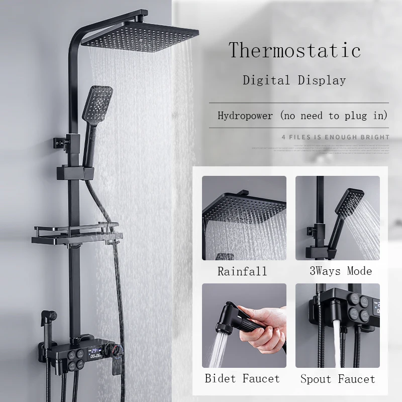 8 inch Brass Thermostatic Digital Display Shower Tap Rain Shower Tap Bidet