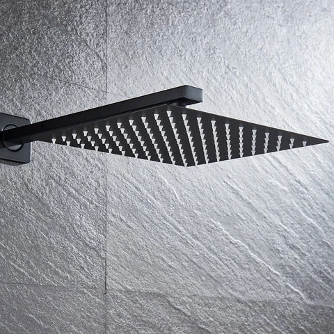 Matte Black Rainfall Tub LED Bathtub Rain Square Stainless Steel Shower Head Shower With Mixer Valve