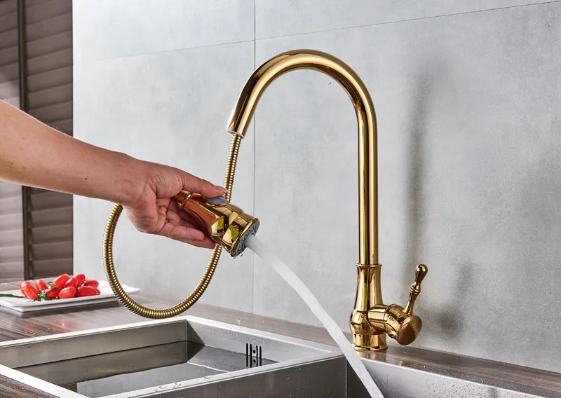 High Arch Pull Out 360 Degree Rotation Kitchen Sink Tap