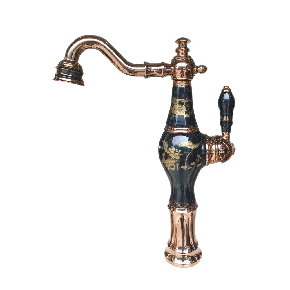 Brass and Jade Basin Sink Tap Deck Mounted Bathroom Water Tap