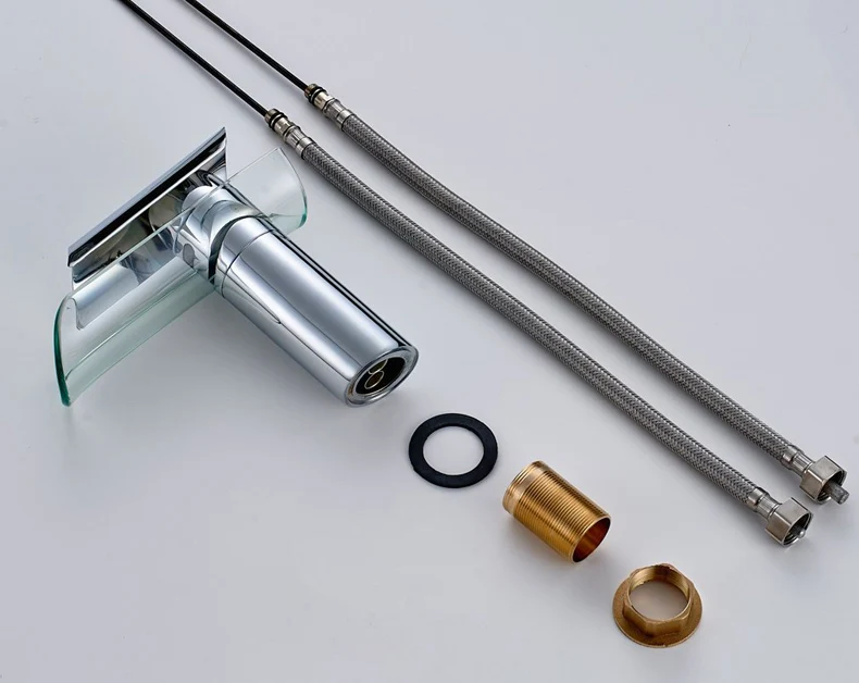 One Handle Single Hole Glass Waterfall Type Brass Basin Tap In 3 Colors