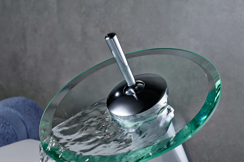 One Handle Single Hole Glass Waterfall Type Brass Basin Tap In 3 Colors