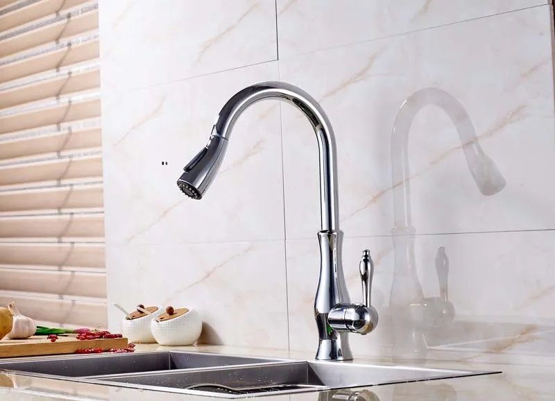 High Arch Pull Out 360 Degree Rotation Kitchen Sink Tap